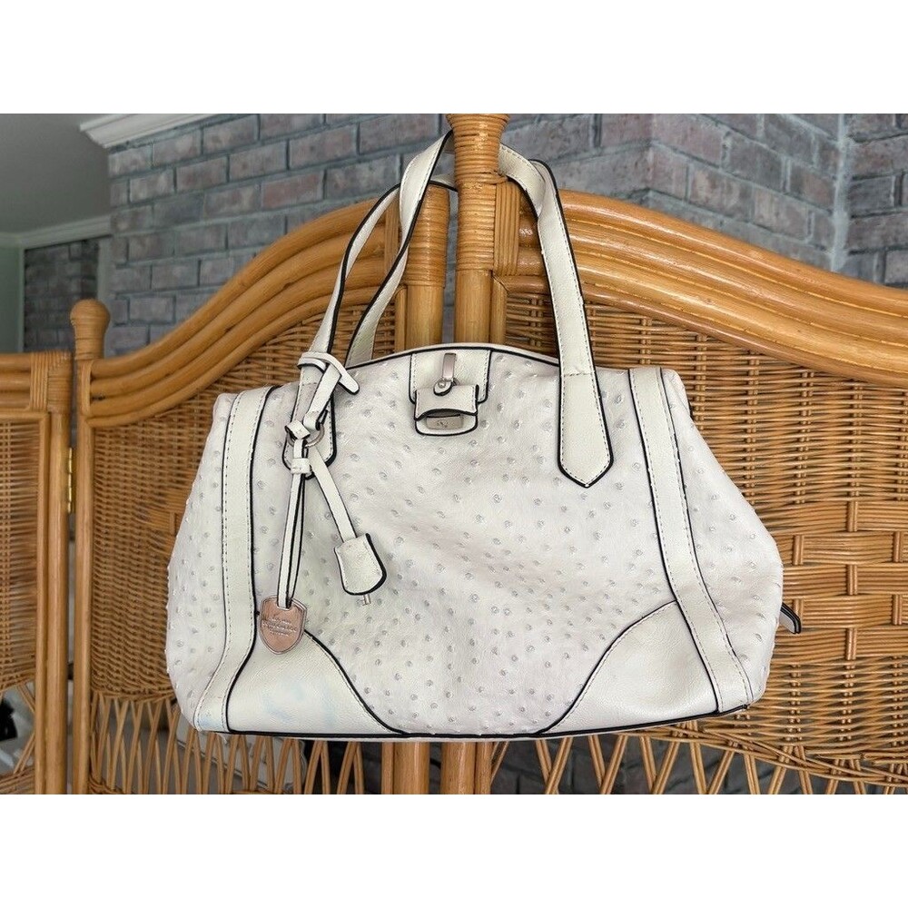 London Fog White Ostrich Texture Satchel Handbag Purse Shoulder Bag